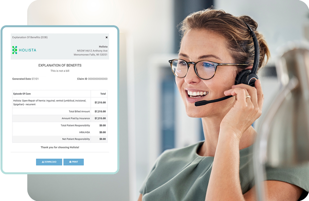A woman on a headset talking to a customer